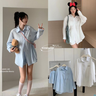 พร้อมส่ง | 𝐖𝐆.𝐖𝐄🇰🇷 เซตเสื้อเชิ้ตมาคู่กางเกงขาสั้น (มีซับใน)