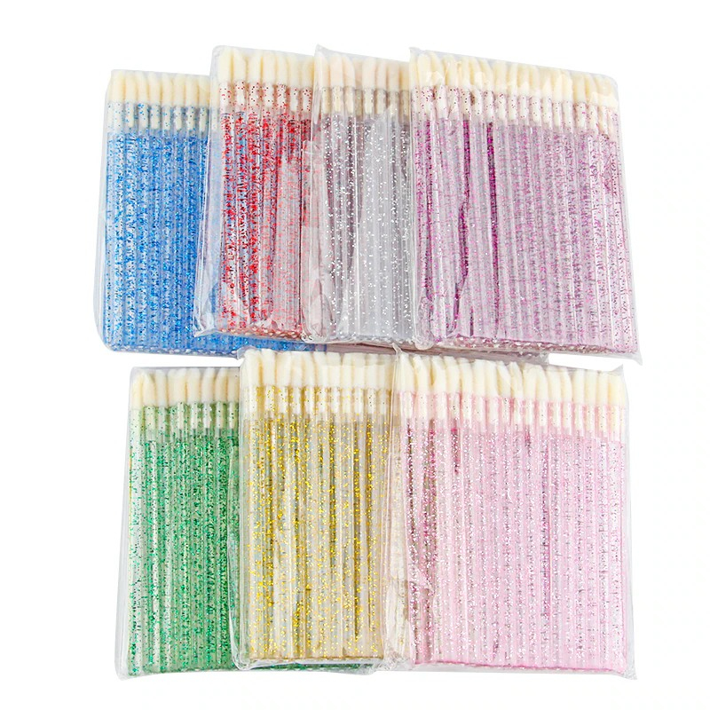 แปรงทาลิป แปรงถูสีคิ้ว แปรงทาลิปกลอส 50 ชิ้น ด้ามกลิตเตอร์ แปรงทำความสะอาดขนตา แบบใช้แล้วทิ้ง แปรงยืดขนตาทำ ลิฟติ้ง แปรง - รูปที่ 3