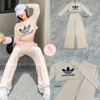 Lalisa999ราคาถูกที่สุด!! BT studio 07-1301 เสื้อครอปแขนยาวคอกลมกับกางเกงขายาว