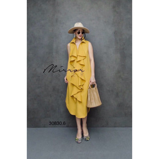 MaRTiNi FRiLLeD Midi-DReSS•• เดรสคอปกแขนกุดทรงงาม ดีไซน์เริ่ด!! ด้วยแพทเทรินเดรสยาวทรงเบสิค Classyสไตล์