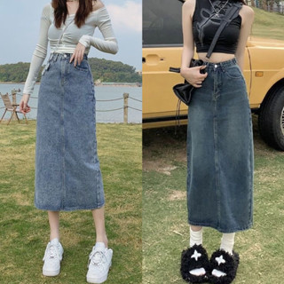 Korean กระโปรงยีนส์ทรงตรง  ผ่าด้านหลัง สไตล์ชิกๆเกาหลี กระโปรงยาว กระโปรงทรงเอผ่าหน้า 308