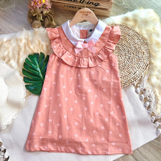 "FLOWER PRINT COTTON DRESS" Janie and Jack ชุดเดรสลายดอกไม้เล็ก สีส้มอ่อนหวานละมุน