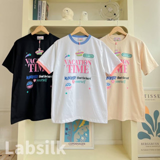 ◕◡◕ LAB SILK ◕◡◕ เสื้อยืด Oversize สกรีนลาย Vacation Time 🌞 แนวสปอร์ตต้องจัดเลยค่าา~