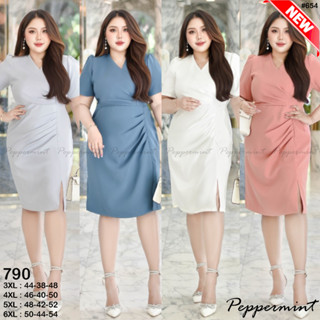 เดรสผ้าพื้น ทรงสวย คอวี จับจีบหน้า อกถึง50 Bigsize_Peppermint (654 637)