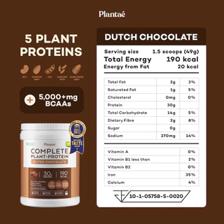 Plantae Complete Plant Protein: Active BCAAS Dutch Chocolate & Original Thai Tea โปรตีนพืช ขนาด 400 กรัม