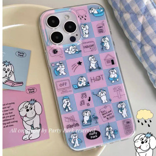 Party park doggie with pink vibe phone case เคสไอโฟนลายน้องหมาตารางสีชมพูฟ้า