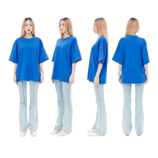 ON09  Blue สีน้ำเงิน Oversize Cotton100% USA NO. 40 รุ่นยืดหยุ่นสูง