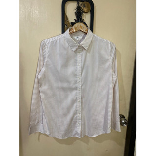 เชิ้ตหญิงสีส้มขาว uniqlo แท้ sizeL