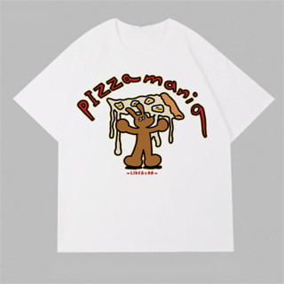 PIZZA dog เสื้อยืดแขนสั้นผ้าฝ้ายผู้หญิงสไตล์เกาหลีใหม่เสื้ออเมริกัน