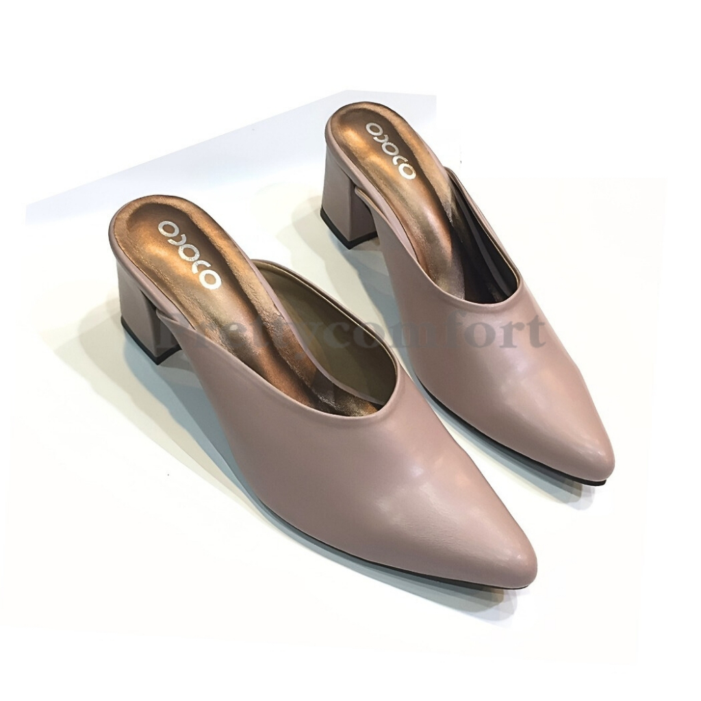 Prettycomfort รองเท้าแฟชั่น หน้าเรียว หุ้มหัว เปิดหลัง หัวแหลม สูง2 นิ้ว หนังนิ่ม ใส่สบาย FF3092 - รูปที่ 3