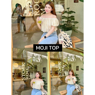 M13 (พร้อมส่ง)✨Moji top ✨🍧เสื้อครอป ปาดไหล่ ทรงบอลลูน