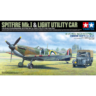 💥New💥 🏆 TAMIYA 25211 ชุดประกอบจำลองมาตราส่วน 1:48 SUPERMARINE SPITFIRE Mk.I &amp; LIGHT UTILITY CAR 10HP SET สร้างและทำสีเอง