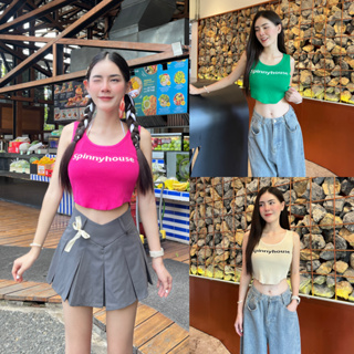 🌈SpinnyHouse🌈เสื้อกล้ามครอป ทรงพรางหุ่นม้าก 🥞 ผ้าร่องไหมพรม เข้ารูดมากค่า ปักช่วงอก รุ่น เสื้อสปินนี่