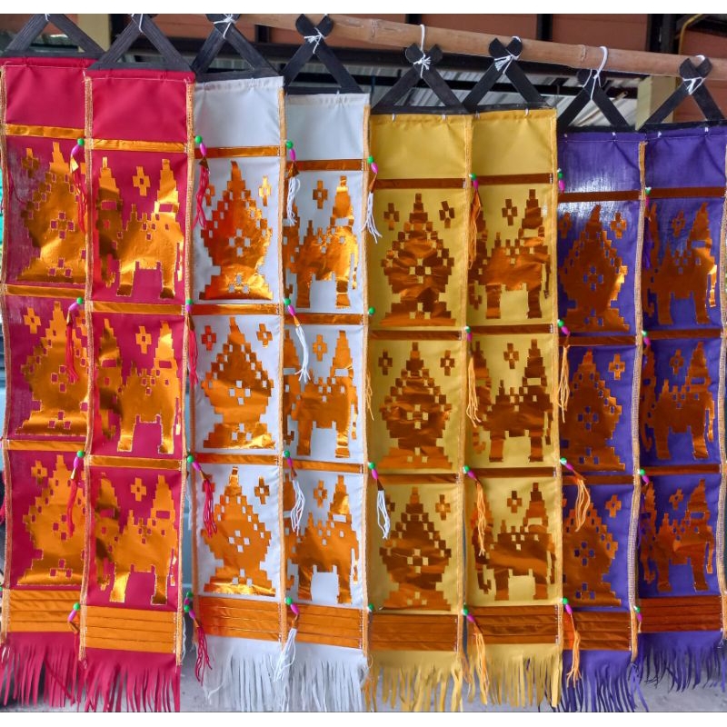ตุงจิ๋ว ลายช้าง,ลายพระธาตุ ตุงล้านนา (กว้าง 12 ซม.) (ยาว 80 ซม.)