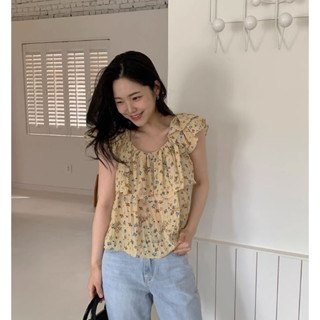 [3610] เสื้อสีเหลืองลายดอกไม้