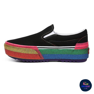 [ของแท้ ส่งฟรี จากไทย] VANS CLASSIC SLIP-ON STACKED - (GLITTER) BLACK/RAINBOW