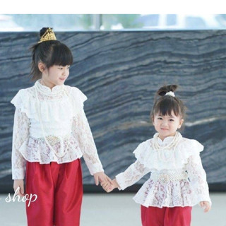 SOF เสื้อลูกไม้เด็กหญิง ผ้านุ่มยืดหยุ่น ใส่ไม่คัน อายุ 4 5 6 7 8 9 10 ขวบ สีขาว รุ่นวนิดา - ราคาเฉพาะเสื้อ Girl Blouse