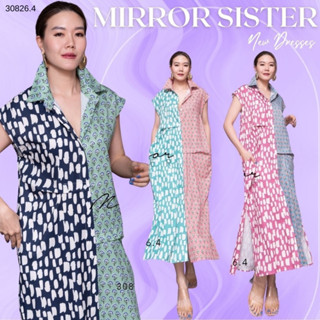 🔖ป้าย Mirrorsister 30826.4 เดรสเชิ้ตแขนล้ำ แต่ง2โทนสลับลาย ฝั่งขวาลายพู่กันป้ายสีฝั่งซ้ายลายดอก สวยน่ารักสีตัดกันลงตัว