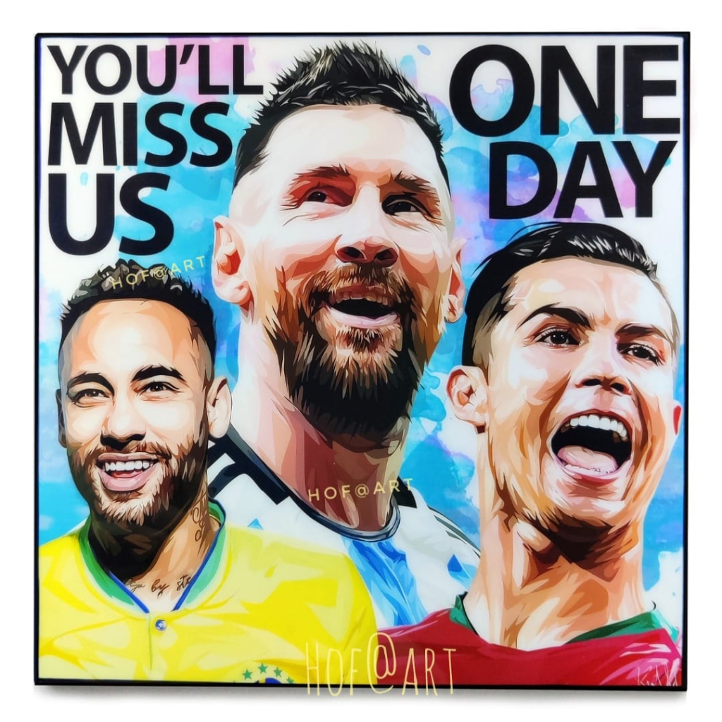 Lionel Messi เมสซี่ Cristiano Ronaldo โรนัลโด้ Neymar เนมาร์ รูปภาพ​ติด​ผนัง​ pop art ฟุตบอล​ Footba