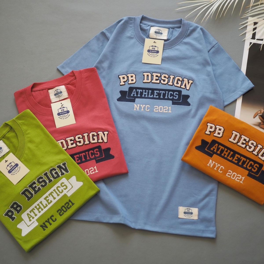 !สินค้าขายดี! PB Design เสื้อยืดแขนสั้น ปักอก ผ้าคอตตอนใส่สบาย ใส่ได้ชายและหญิง S-3XL