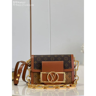 LV dauphine sling chain crossbody shoulder flap messenger square bag with double strap Grad VIP หนังเเท้ทั้งใบ Size 20CM