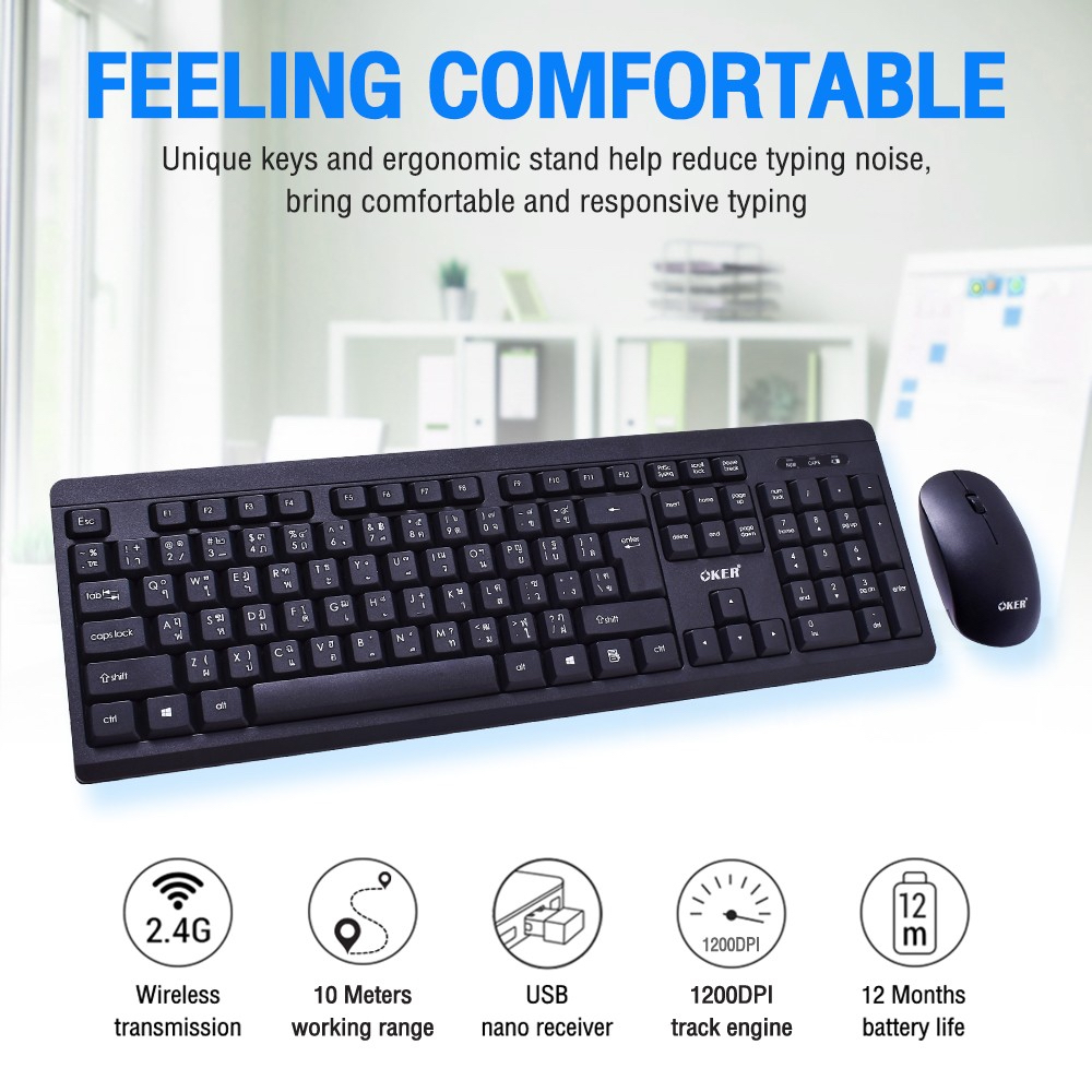 ✅แท้100% OKER K913 KEYBOARD MOUSE WIRELESS DESKTOP คีย์บอร์ด เมาส์ ไร้สาย ดีไซน์เรียบง่าย พิมพ์เร็ว มาตรฐาน 913