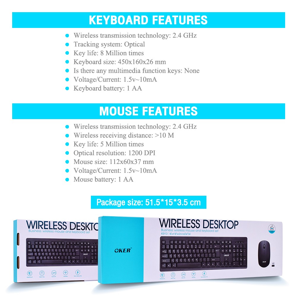 ✅แท้100% OKER K913 KEYBOARD MOUSE WIRELESS DESKTOP คีย์บอร์ด เมาส์ ไร้สาย ดีไซน์เรียบง่าย พิมพ์เร็ว มาตรฐาน 913