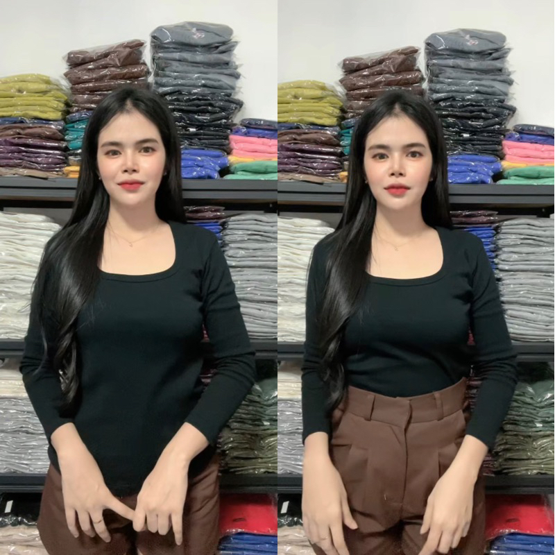 แขนยาวคอยูผ้าคอตตอนผสม งานเข้ารูปสวยงาม
