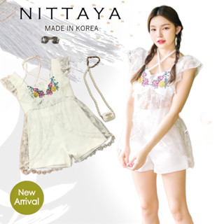 Lalisa999ราคาถูกที่สุด!! NITTAYA เซตเสื้อลูกไม้ผ่าหน้า+กางเกงขาสั้น