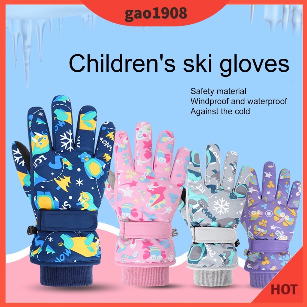 ถุงมือเล่นหิมะ กันลมกันน้ำ สกีสโนว์บอร์ด กันหนาวหนาวติดลบ สําหรับเด็ก ไม่สามารถทัชสกรีน