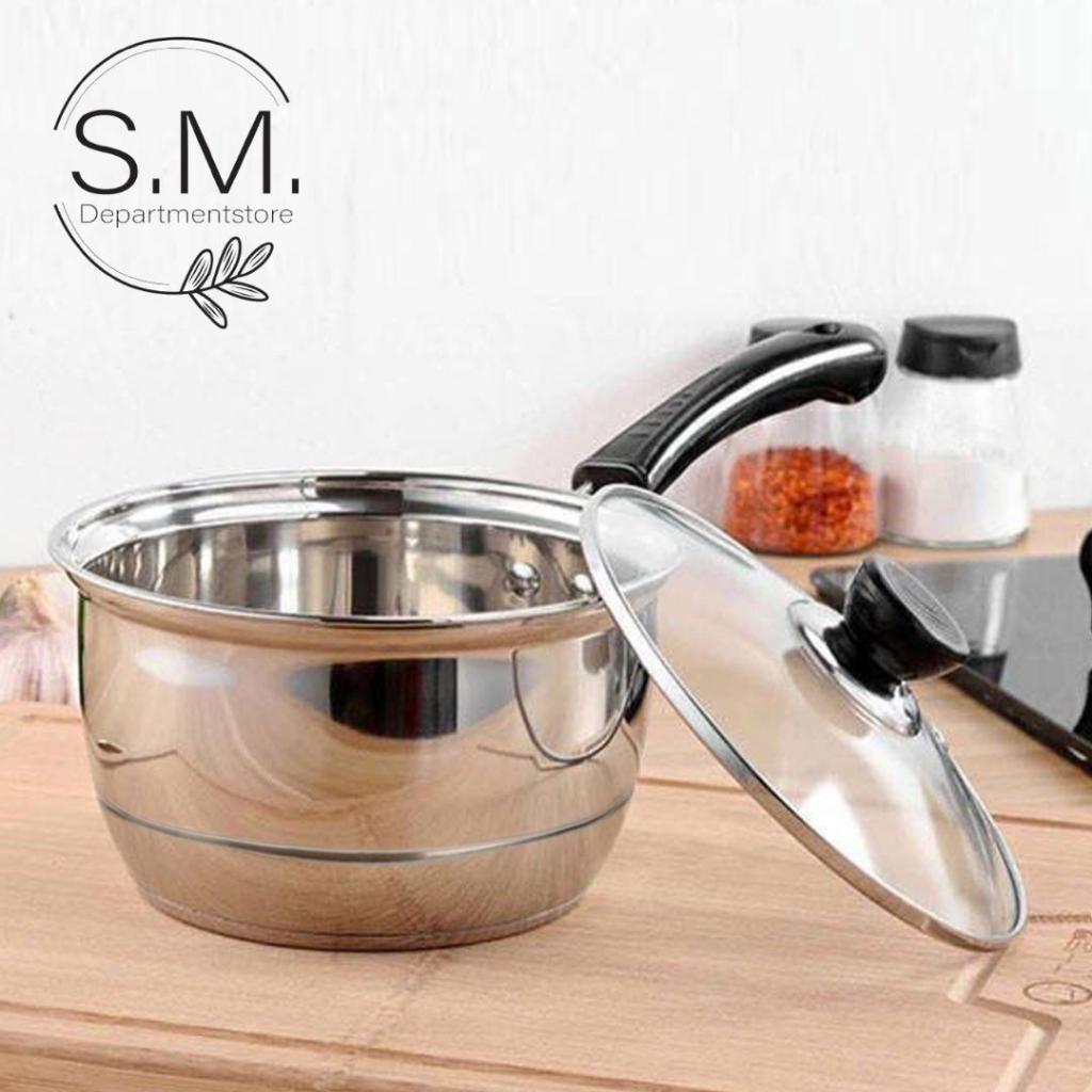 S.M.หม้อนึ่ง 2IN1 มีซึ้งนึ่ง หม้อด้ามยาวมาพร้อมฝาแก้ว พร้อมส่ง