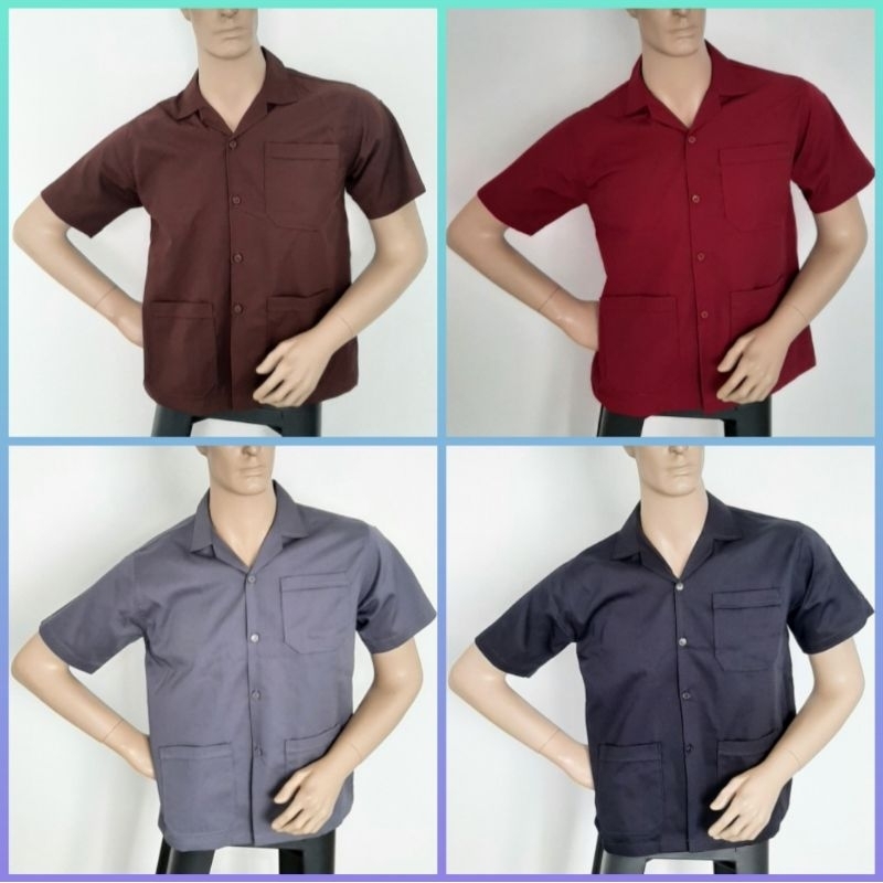 เสื้อช็อป เสื้อช่าง เสื้อวิศวะ แขนสั้น มีสีเลือดหมู/สีน้ำตาล/สีกรม/สีเทา งานคุณภาพ เนื้อผ้าใส่สบาย