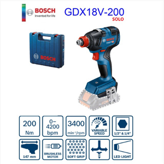 BOSCH ไขควง1/4-บล๊อก1/2ไร้สาย รุ่น GDX18V-200 SOLO เครื่องมือช่าง รับปรกัน