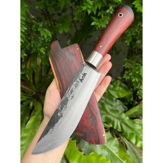 มีดแคมป์ มาเชเต้ Machete มีดเหน็บ อีเหน็บ มีดเดินป่า มีดควาญ ใบ7.1” ตีร้อนชุบแข็ง ผิวไฟ  ด้าม-ฝักไม้พะยูงสีและลายสวยงาม