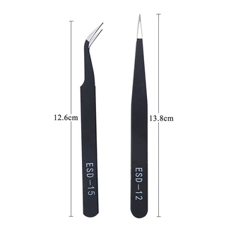 แหนบสเตนเลส ป้องกันไฟฟ้าสถิตย์ ESD-15 ปลายหัวแหลม โค้ง / Tweezer ESD-12 ปลายหัวแหลม ตรง