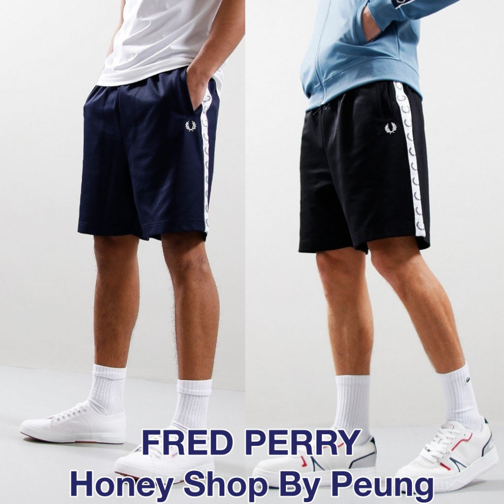 [ของแท้ พร้อมส่งในไทย] Fred Perry Taped Tricot Short Col : Carbon Blue (กางเกงรุ่นใหม่ค่ะ มาพร้อมกับเทปช่อมะกอก ข้างตัวก