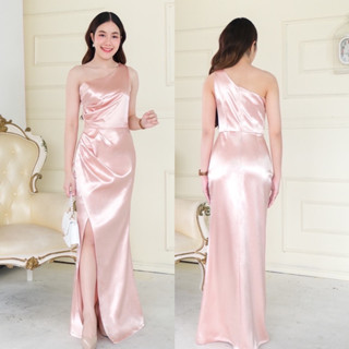 🔴แชทถามสต็อคก่อนจ่ายเงิน🔴S M L XL 2XL Long Lgowndress 253-6เดรสยาวบ่าเดี่ยวจับจีบช่วงเอวผ่ากระโปรงเดรสไปงานเพื่อนเจ้าสาว