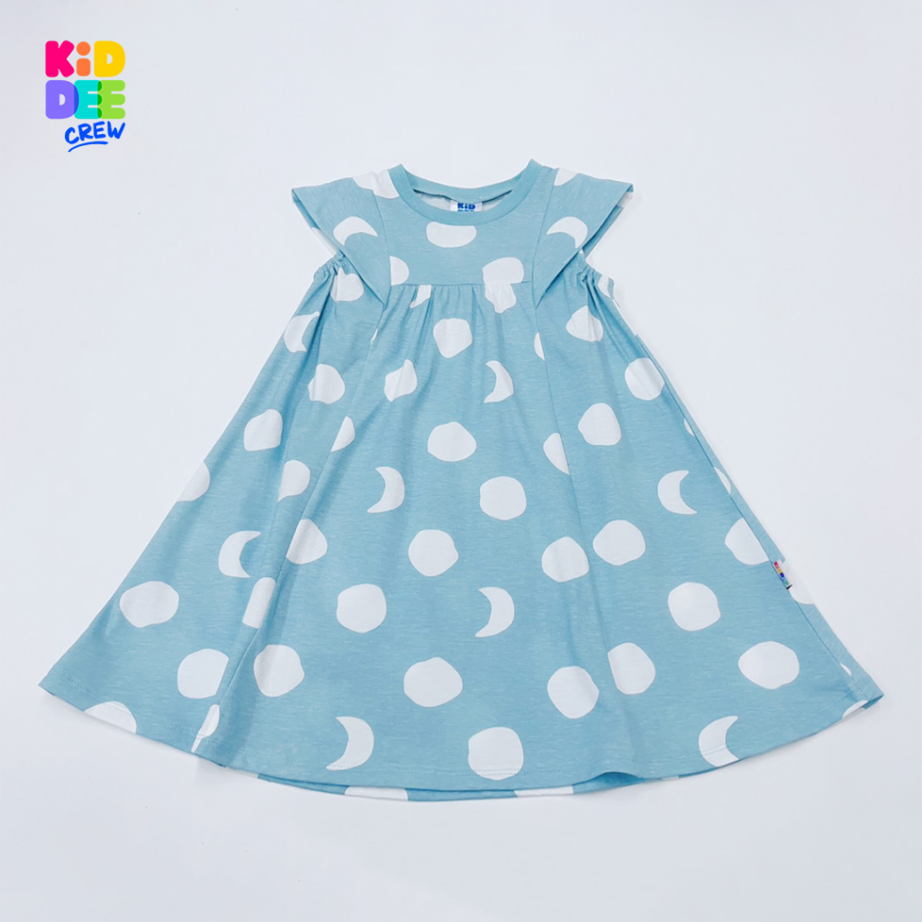 KiddeeCrew ชุดกระโปรงเด็ก สีเขียววงกลมใหญ่ เหมาะสำหรับอายุ 1-10 ปี