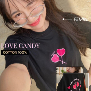 FEMINI.BKK : เสื้อครอป/ Over size ลาย Love candy สีขาว สีดำ