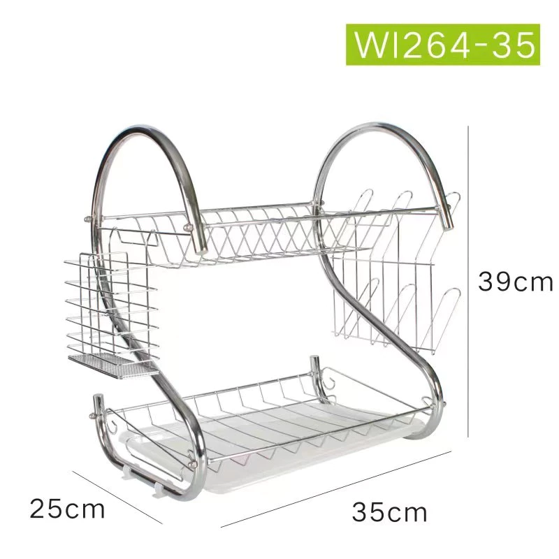 ที่คว่ำจานสแตนเลส 2 ชั้น S shape 40*37*25 CM พร้อมที่คว่ำแก้ว 6 ใบ ชั้นวางจาน ที่คว่ำจาน ชั้นวางจาน Dish Rack CB-208 thumbnail 3