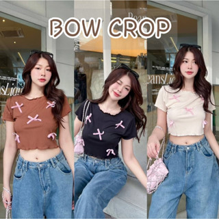 -BOW CROP- เสื้อครอปโบว์แขนสั้นสไตล์เวียดนาม ครอปโบว์น่ารักๆสีชมพู ป้าย Sheeny.