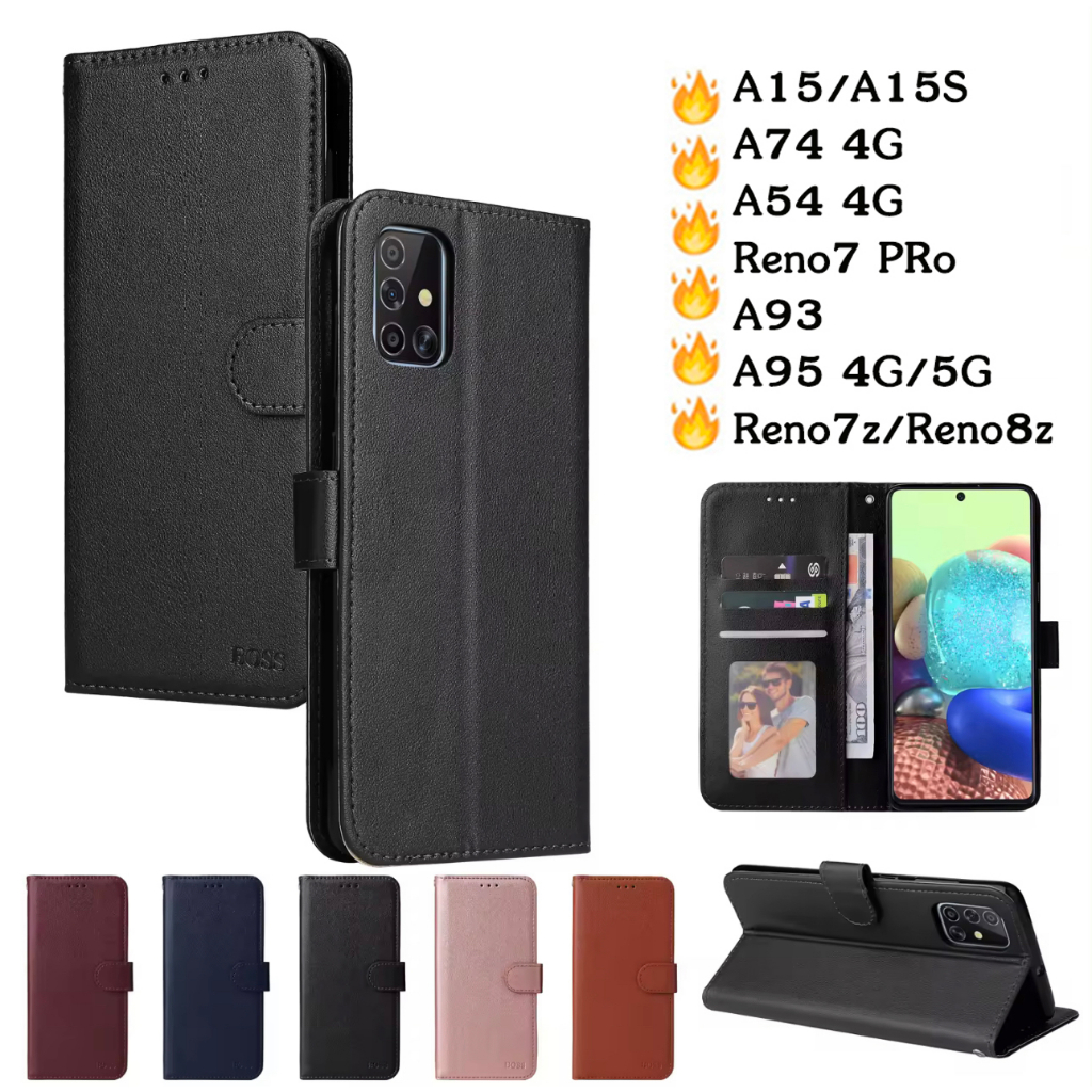 เคสฝาพับ แบบแม่เหล็กเปิดปิด มีล็อค สำหรับ OPPO A15/A15S A74 A54 Reno7 PRo A93 A95 4G/5G Reno 7z 8z พร้อมช่องใส่บัตร