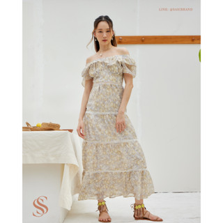 bysasi limoncello maxi dress เดรสยาวไปทะเล ผ้าลายเลมอน (Preorder 7 Day)