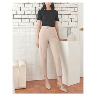 YNO Cropped tapered trousers กางเกง 9 ส่วนขอบยื่น กระดุม 1 เม็ด ผ้าโรเชฟ 27152