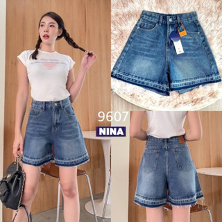 👖NN-ST🌟#9607 กางเกงยีนส์ ขาสามส่วนเอวสูงปรี๊ด ผ้าไม่ยืด งานแต่งปลายขา ทูโทนเก๋ๆ ฟอกสีเข้มๆด่างสนิมหน้าอ่อนๆ ผ้าไม่ยืด