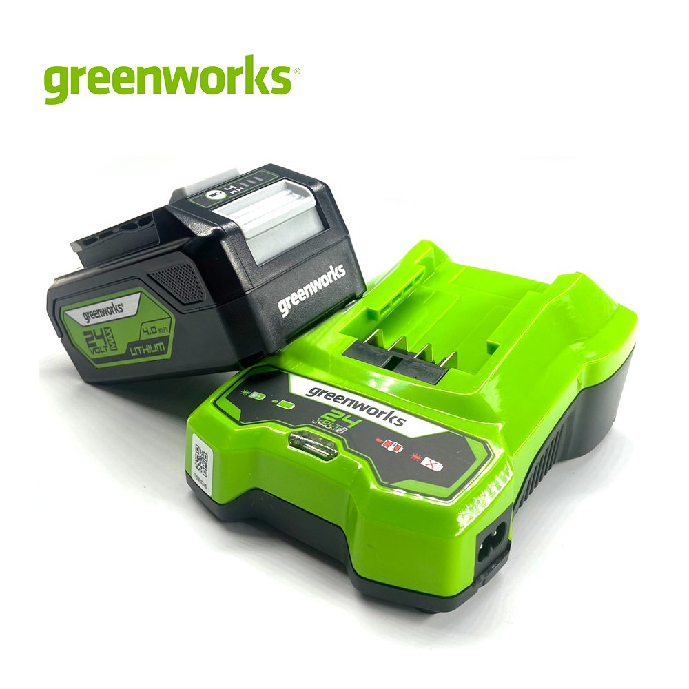 GREENWORKS แบตเตอรี่ และแท่นชาร์จ ขนาด 24V, ความจุ 4 แอมป์ (สามารถใช้ได้กับเครื่องมือ GW 24 โวลต์ทุกรุ่น)