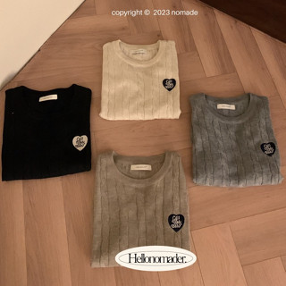 NOMADE.&amp; พร้อมส่ง Louvre cabin knit tees {เสื้อไหมพรมคอกลมปักหัวใจ}