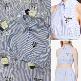 PRADA stripe crop shirt•เสื้อครอปแขนกุดลายริ้ว