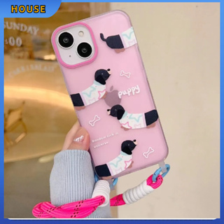 💲คูปองเคลม💲เคสไอโ case for iphone 11 12 สุนัขไส้กรอกดำ มีโซ่ เคส 14 13 12 11 pro max ซิลิโคนเหลว ป้องกันการตก