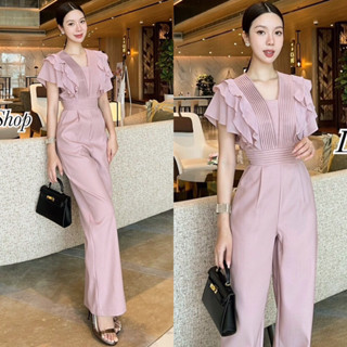 Code : M9 Loversshop Jumpsuit จั๊มสูทขายาวระบายแขน สำหรับผู้หญิง สีชมพู ไซส์ S-L